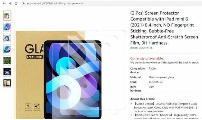 iPad Mini 6 chưa ra mắt, dán cường lực đã đăng tải trên Amazon